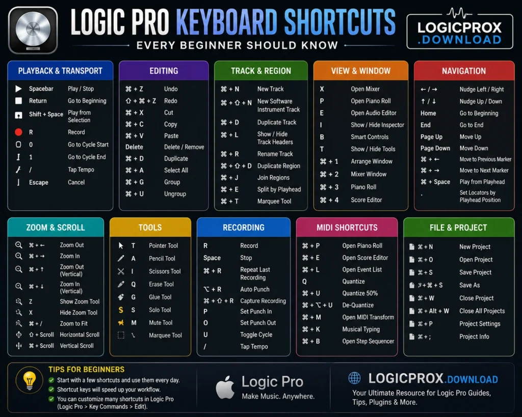 Logic Pro Keyboard Shortcuts